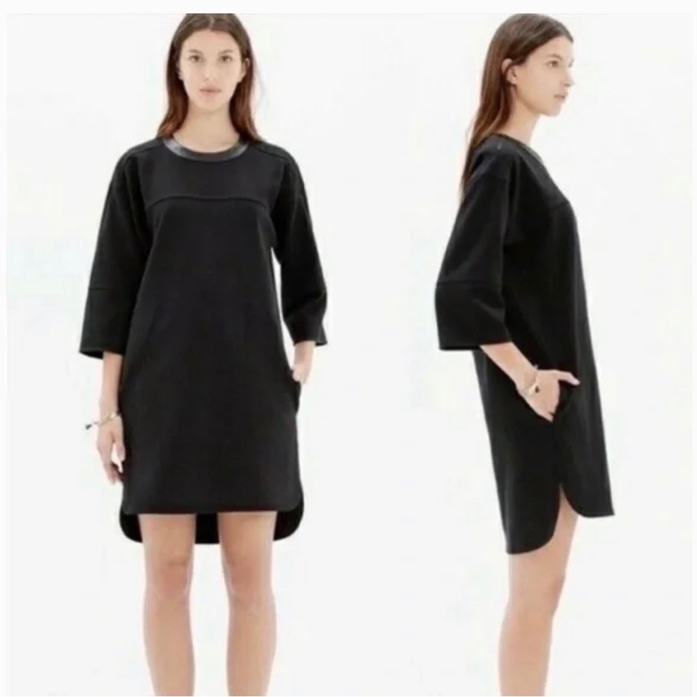 Madewell Pique Ponte Black Leather Trim Sheath Dress Size Small